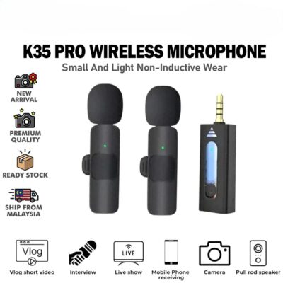 3 K35 Pro Wireless Lavalier Microphone – 2.4GHz Noise Reduction Clip-On Recording Mic