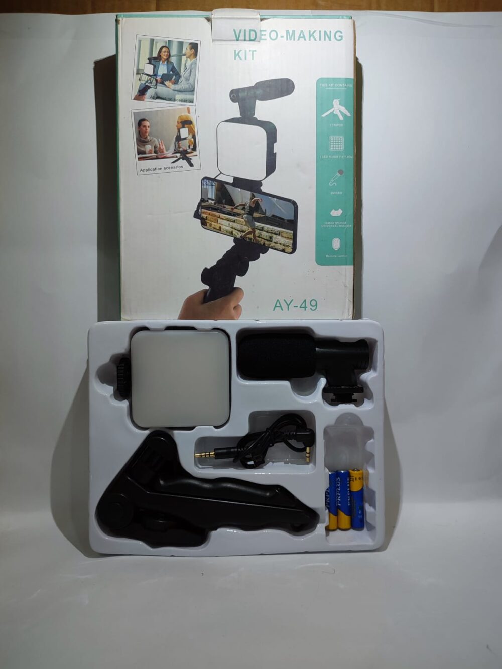 WhatsApp Image 2026-06-23 at 11.23.41 AM (14) AY-49 Video Making Kit for Live Broadcast – Vlogging Kit with Microphone, LED Light & Tripod
