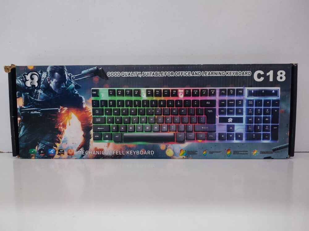 C-18 USB Standard Corded Keyboard – Mechanical Feel Wired Keyboard