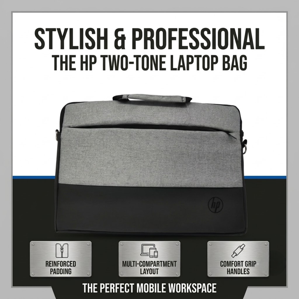 HP Premium Hand Carry Laptop Bag – Grey & Black 15.6" Business Briefcase with Shoulder Strap